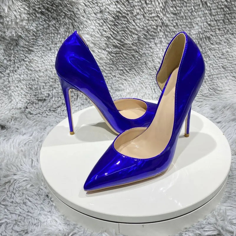 Royal Blue Women Side Cut Pointy Toe High Heel Stiletto Pumps