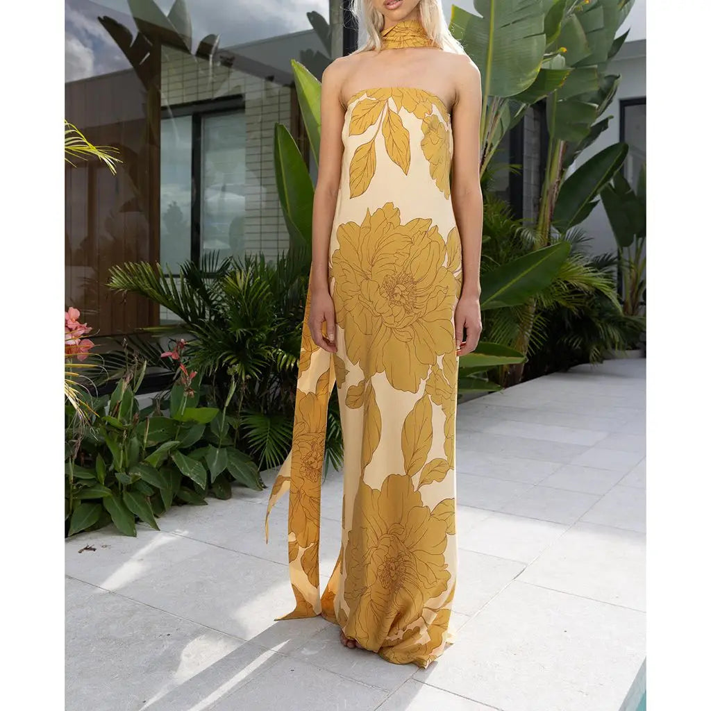 Strapless Floral Slim Tube Vacation Dress