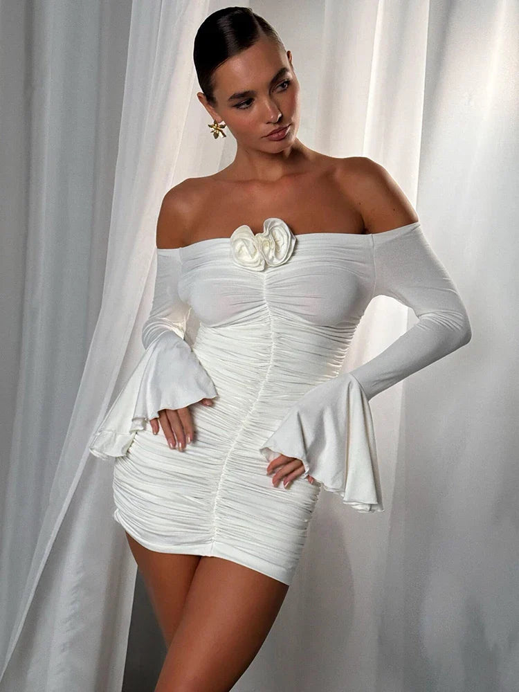 Floral Strapless Ruched Sleeve Bodycon Dress