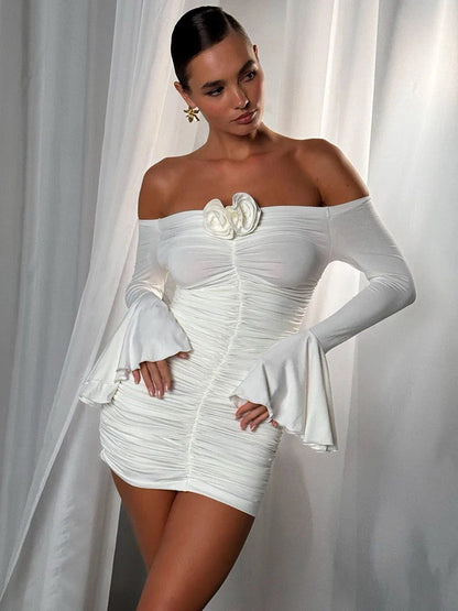 Floral Strapless Ruched Sleeve Bodycon Dress