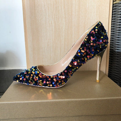 Blue Sequins Women Sexy Extremely High Heels