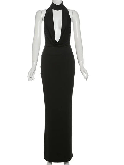 Halter Low Swinging Neck Maxi Dress