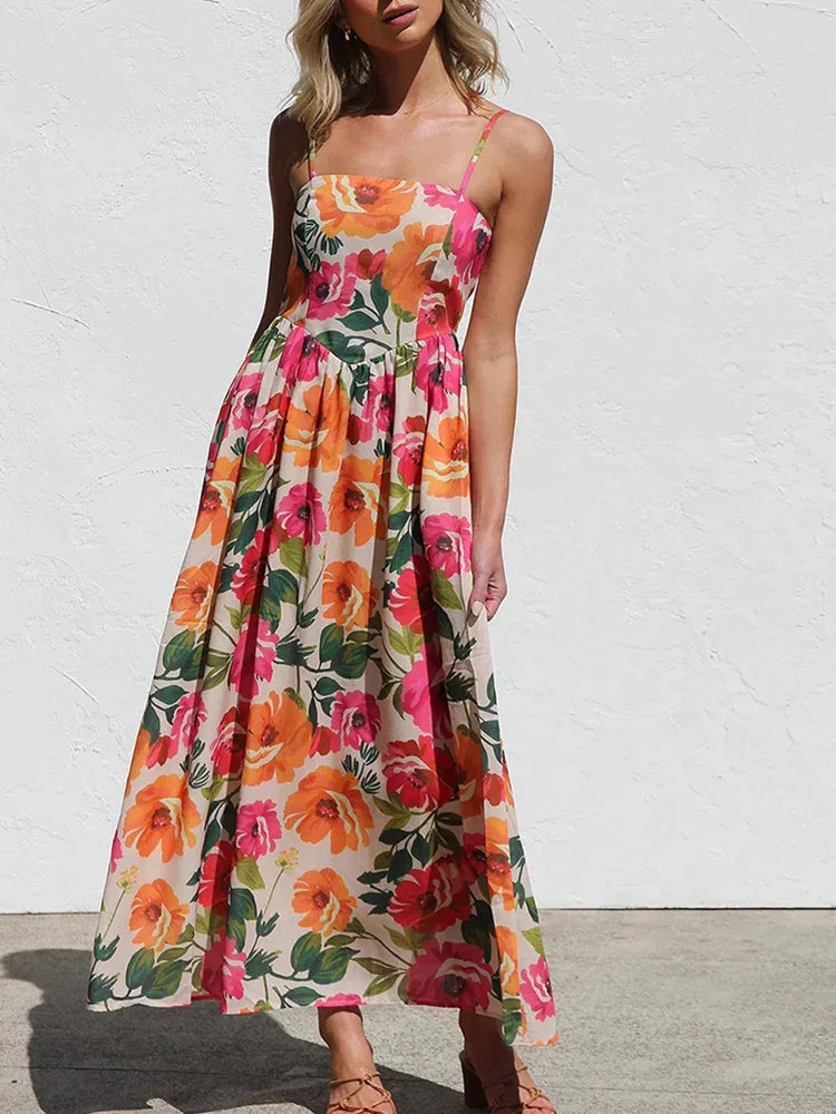 | Floral Backless Slip Maxi Dress