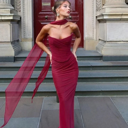 Strapless Bodycon Maxi Skirt Two Piece Set