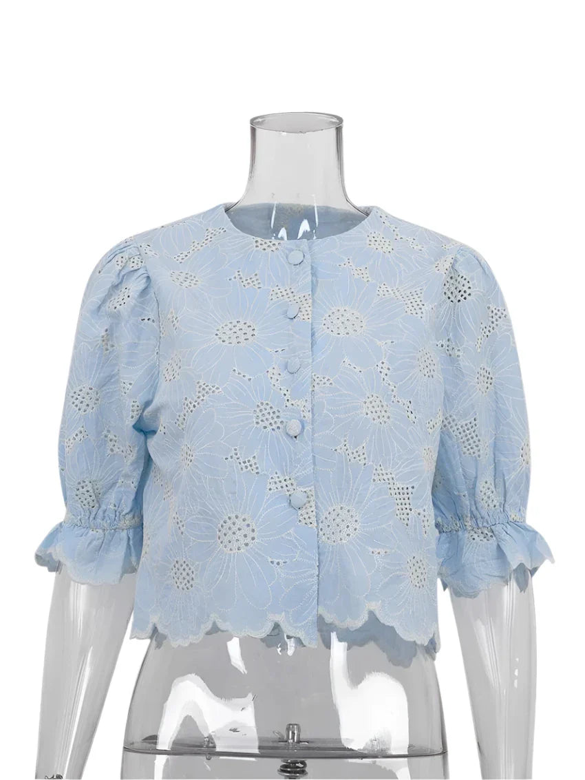Bleue Eyelet Top