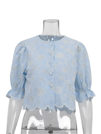 Bleue Eyelet Top