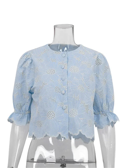 Bleue Eyelet Top