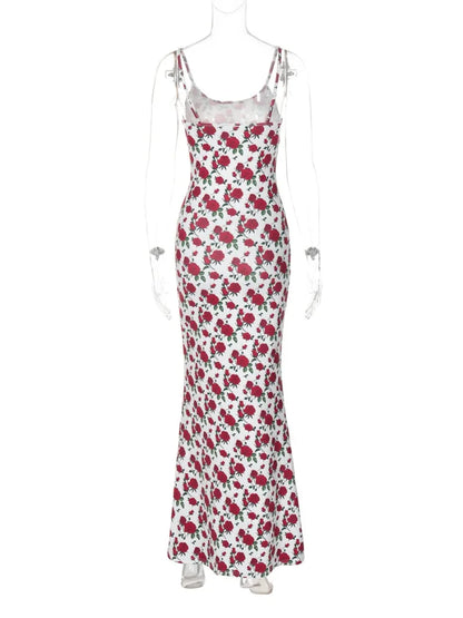 New Fashion Sleeveless Bodycon Floral Dresses High Street Sexy Woman Clothes Spaghetti Strap Slim Vacation Party Long Dress