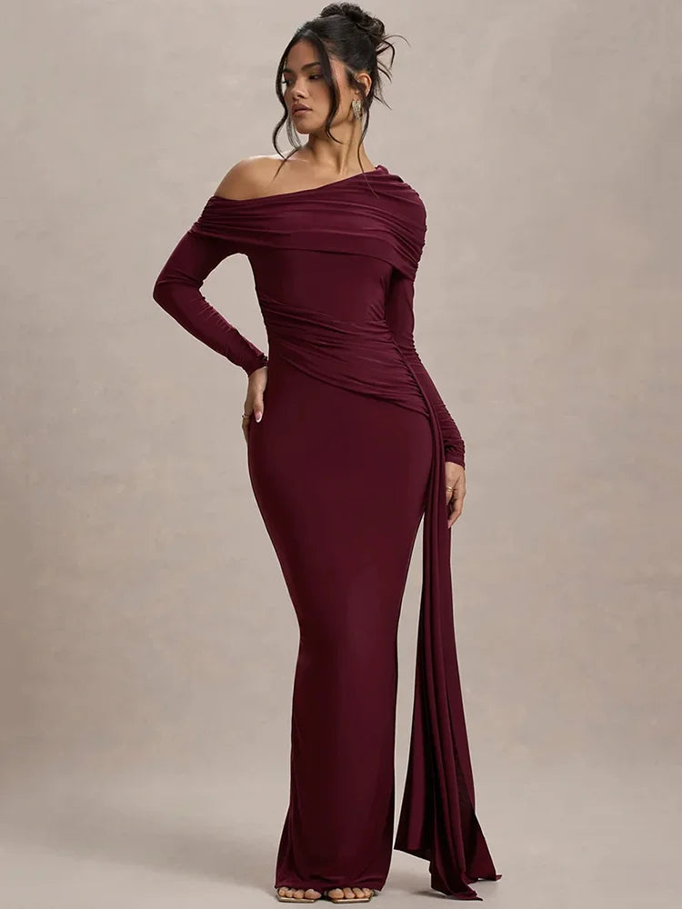 Skew Collar Draped Sleeve Bodycon Dress