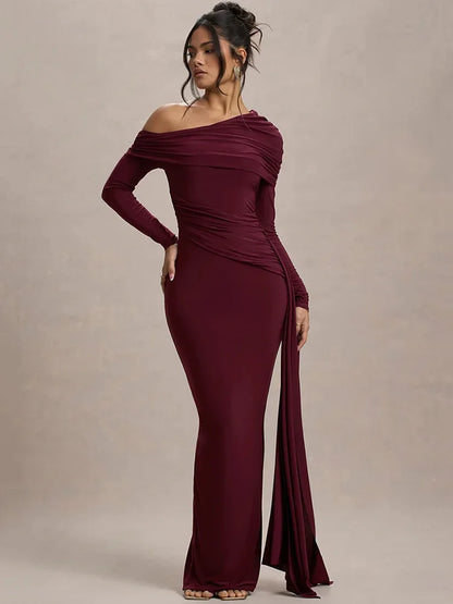 Skew Collar Draped Sleeve Bodycon Dress