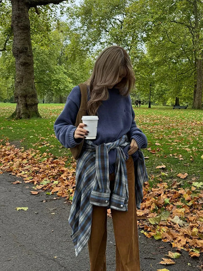 Casual Round Neck Women Loose Thicken Knit Pullover Fashion Long Sleeves Wool Solid Sweater Autumn New Winter Lady Knitwear