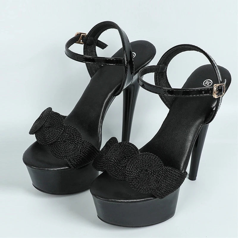 Red High Heels Platform Sandals with Fashion Buckle Strap for Women