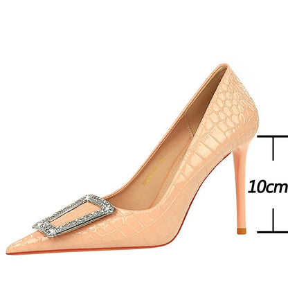 Patent Leather High Heels Women Pumps with Snake Pattern Design