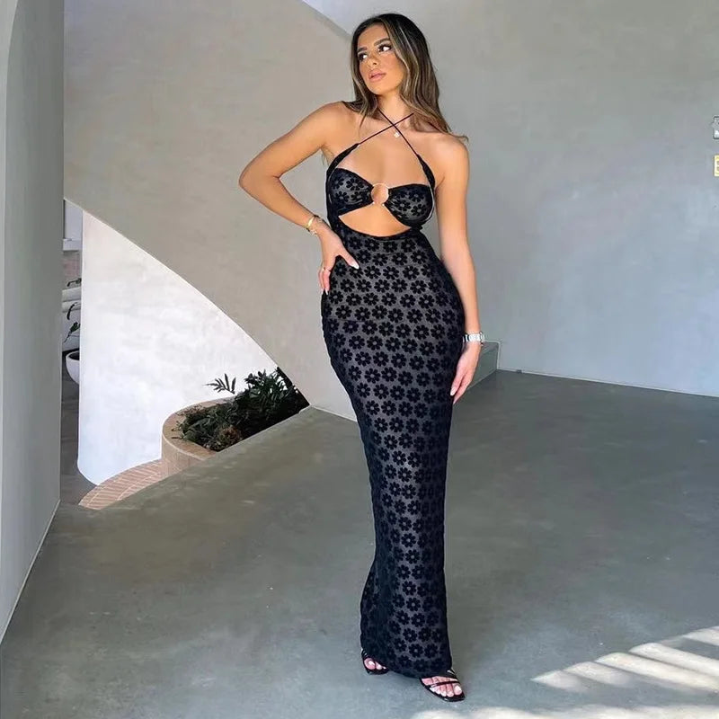 Lace Cross Halter Neck She Bodycon Dress