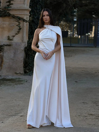 Satin Ribbon Halter Backless Maxi Dress