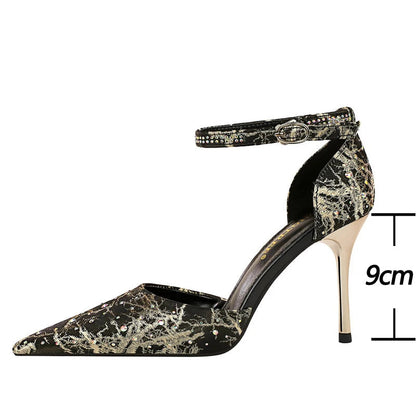 Rhinestone Women Pumps with Pointed Toe and Stiletto Heels
