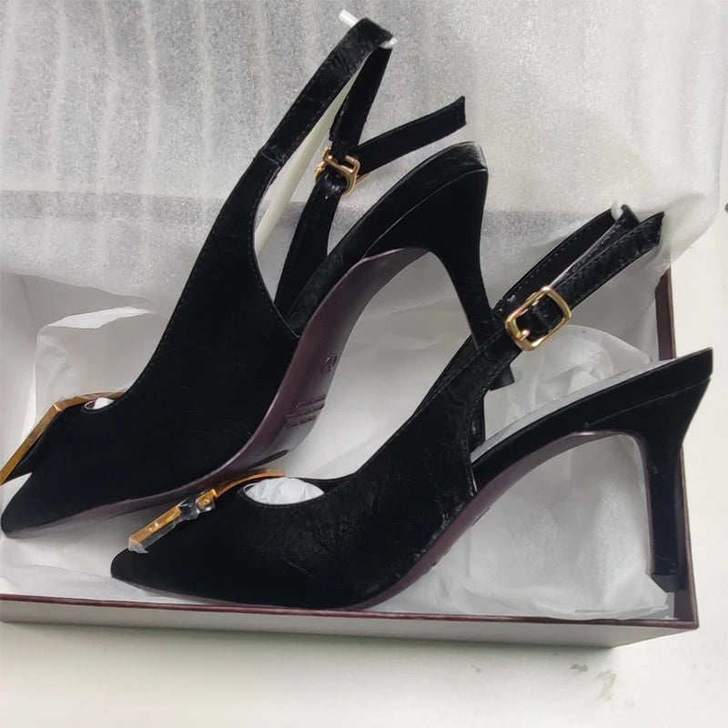 Metal Kitten Heels Hollow High Heels Woman Pumps Sexy Party Shoes