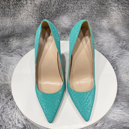 Mint Green Crocodile Effect Pointy Toe High Heel Shoes for Women