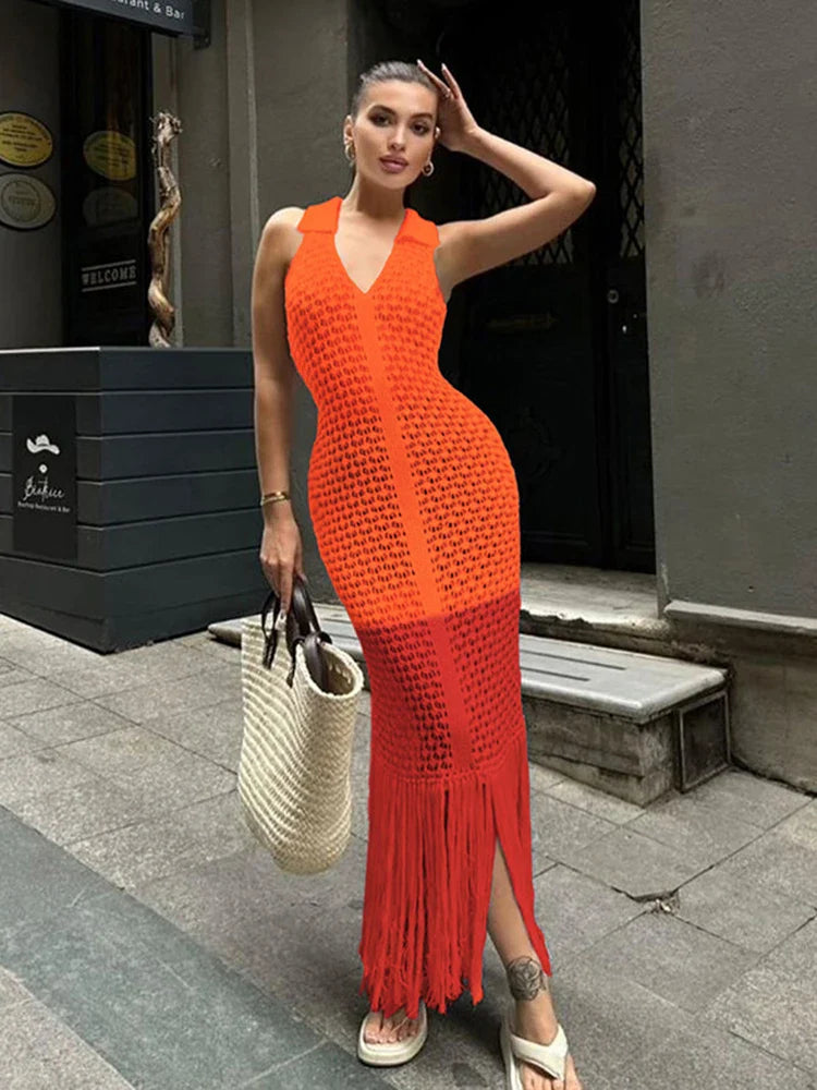 Plunge Splice Hip Wrap Maxi Dress