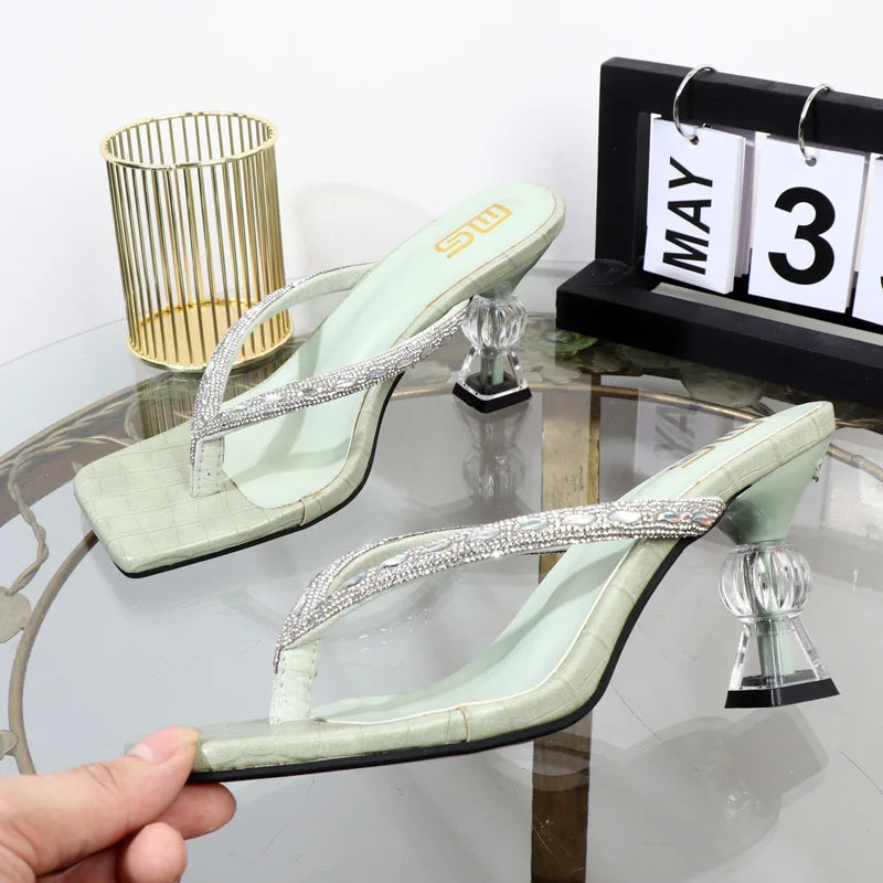 Rhinestone Toe-Clip Stiletto High Heels for Women's Summer Wear
