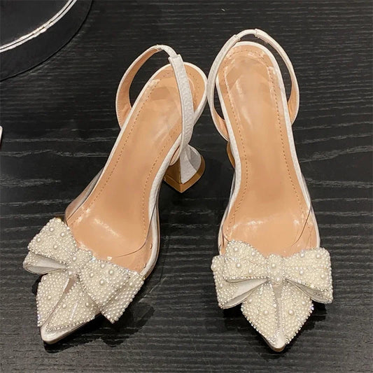 Butterfly-knot PVC Transparent String Bead Women Pumps Sandals