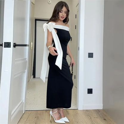 Diagonal Collar Backless Lace-Up Dress