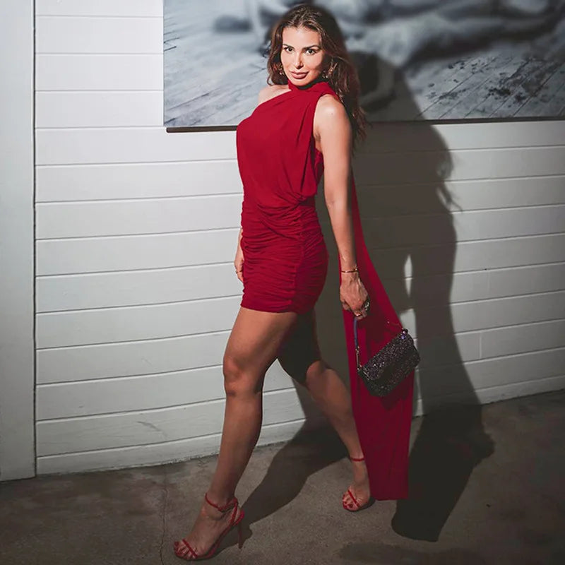 Mesh Splice Ribbon Halter Mini Prom Dress