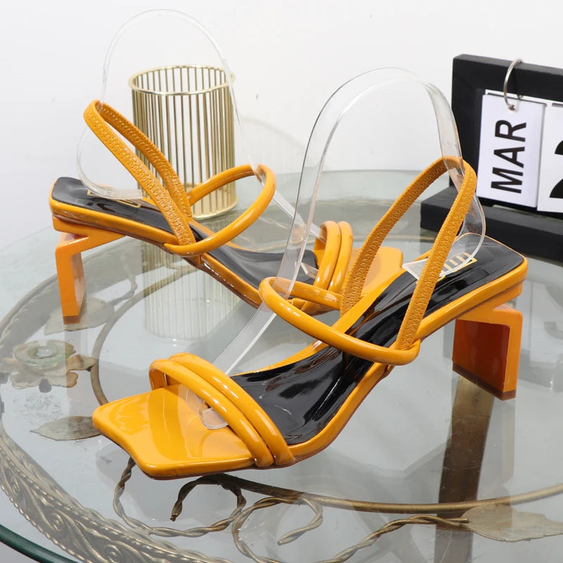 Plus Size Women's Summer Sandals with Thick Square Heel and Elastic Band