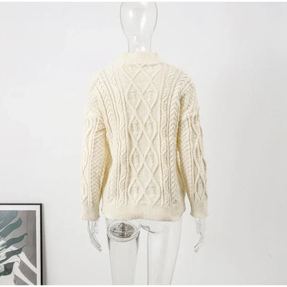 Thick Twisted Sweater Women Autumn Long Sleeve O-neck Female Knitted Pullover Solid Casual Loose Lady Kintwear Tops