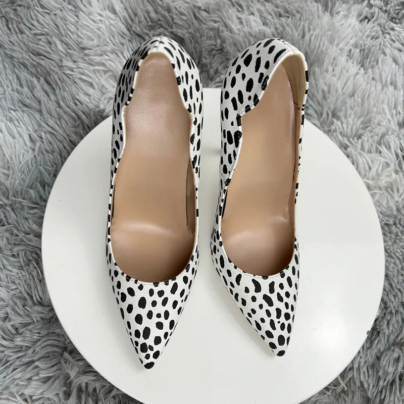Leopard Print Side Curl Cut Pointy Toe High Heel Shoes for Women