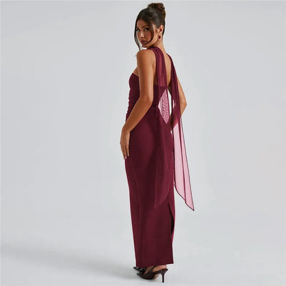 Mesh Sleeve Off-shoulder Long Dress