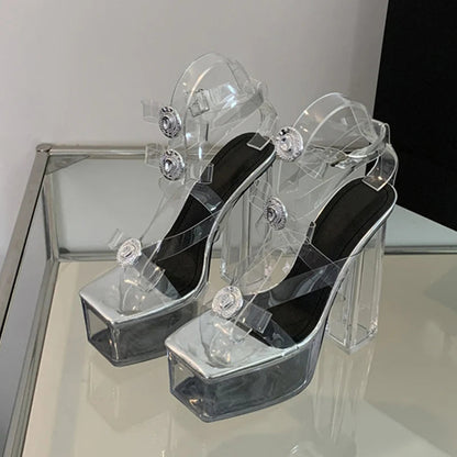 Buckle Bowknot Transparent Sandals with Clear Platform for Women