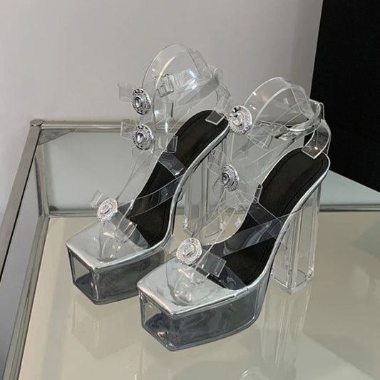 Buckle Bowknot Transparent Sandals with Clear Platform for Women