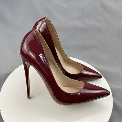 Red Patent Pointy Toe High Heels Pumps Slip On Stilettos for Women
