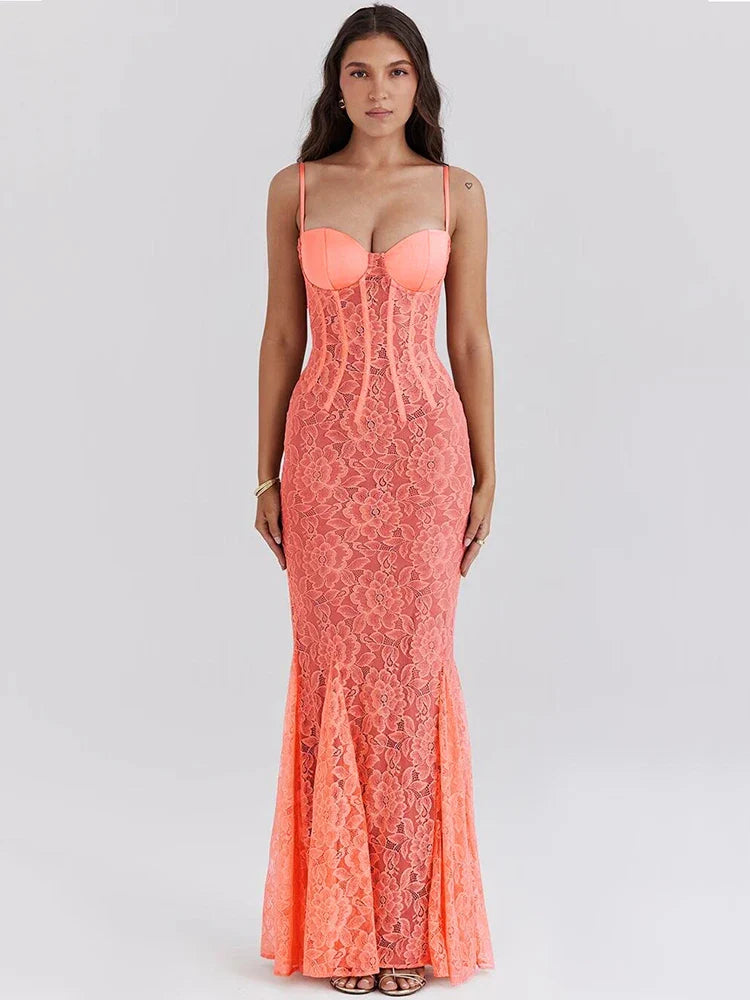 Floral Lace Spaghetti Strap Bodycon Dress