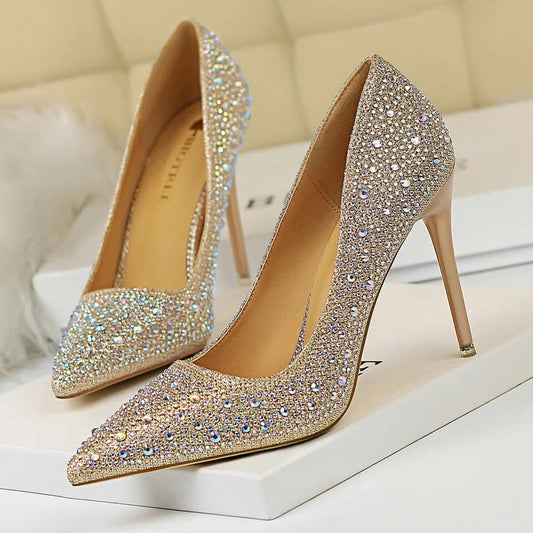 Rhinestone High Heel Wedding Pumps - 10 cm Heel