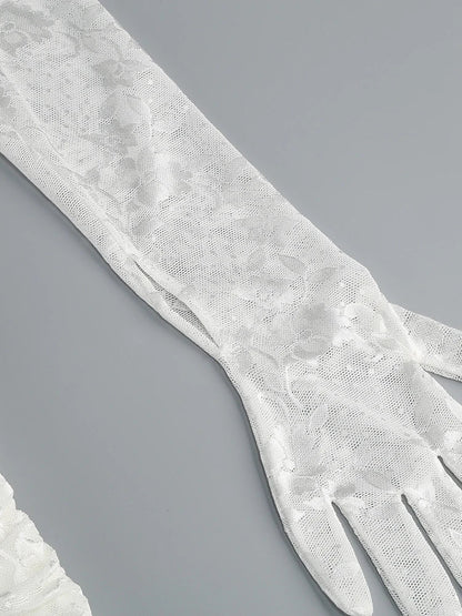 Gloves Long Sleeves Lace Floral Dress