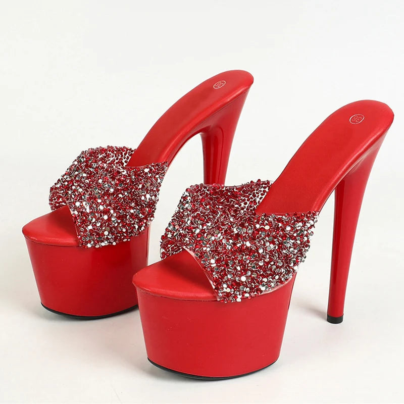 Black Red High Heels Platform Slippers for Women Summer