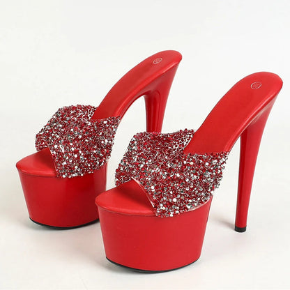 Black Red High Heels Platform Slippers for Women Summer
