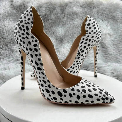 Leopard Print Side Curl Cut Pointy Toe High Heel Shoes for Women