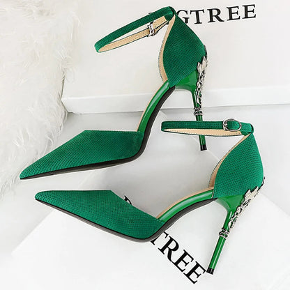 Suede Women Pumps with Metal Heel - High Heels for Luxury Party