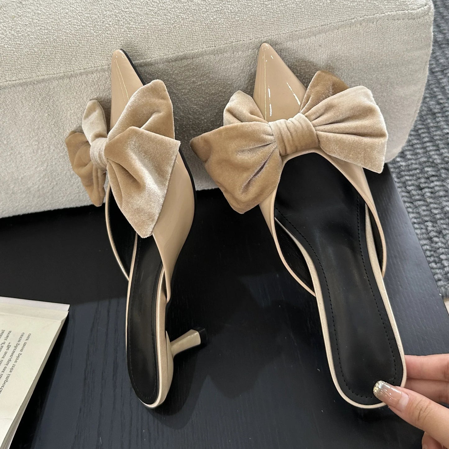 Butterfly-knot Low Heels Woman Pumps Pointed Toe Shallow Shoes