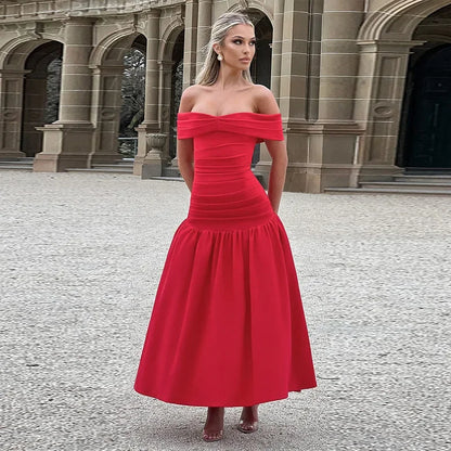 Ruched One-Shoulder A-Line Maxi Dress