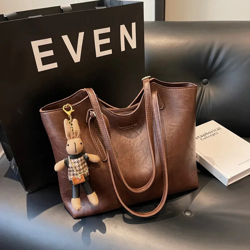 | Soft Vegan Leather Tote Bag with Shoulder Straps