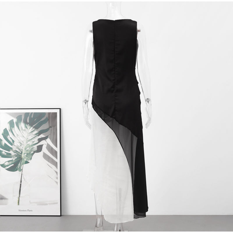 Boat Neck Asymmetric Diagonal Tiered Ombré Column Maxi Gown