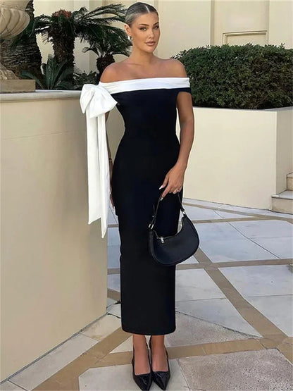 Diagonal Collar Backless Lace-Up Dress