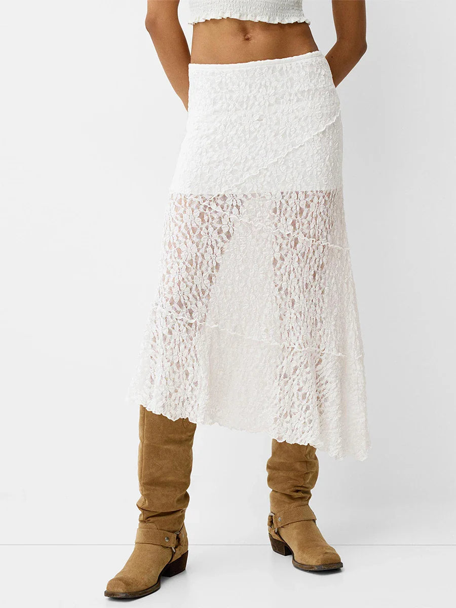 Lace Patchwork Low Waist Long Skirt