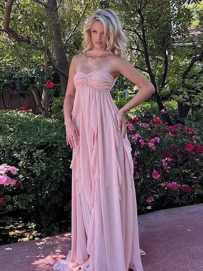 Tassel Ruffle Mesh Off Shoulder Midi Dress
