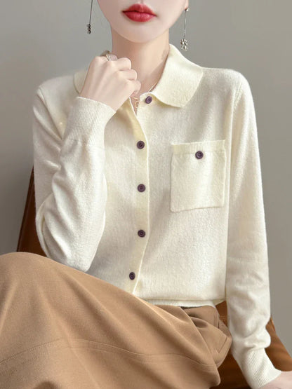 | Merino Wool Polo Cardigan
