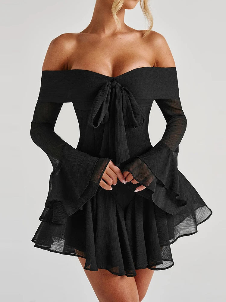 Flare Sleeve Off Shoulder Mini Dress